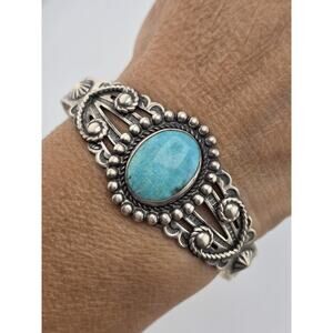 VINTAGE FRED HARVEY NATIVE AMERICAN TURQUOISE CUFF BRACELET